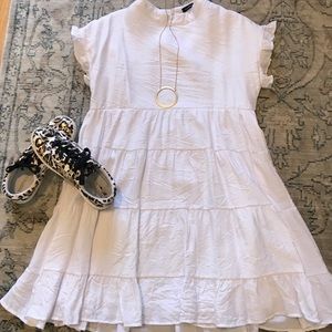 Worn once!! White babydoll swing dress, small.